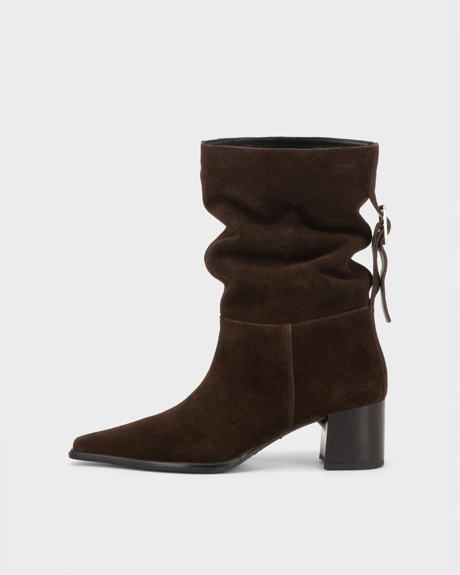 Giselle Slouch booties in dark brown suede