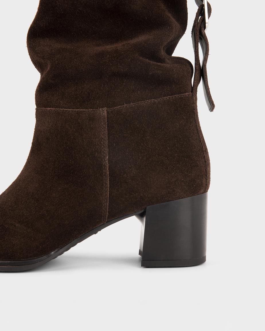 Giselle Slouch booties in dark brown suede