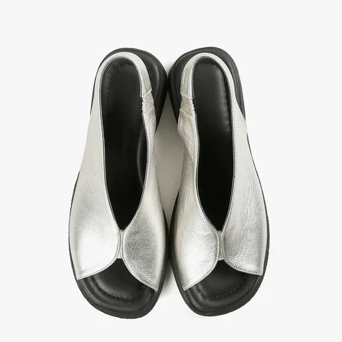 ALL BLACK FOOTWEAR OT LADY SLING BACK SANDALS SILVER