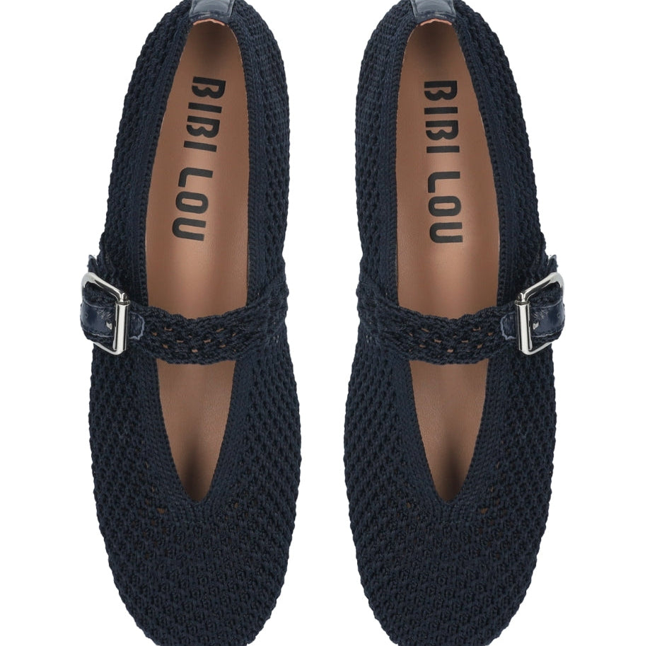 BIBI LOU ELANI WOVEN MARY JANES IN NAVY BLUE