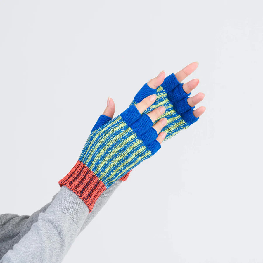 VERLOOP BIG STRIPE FINGERLESS GLOVES LIME COLBALT