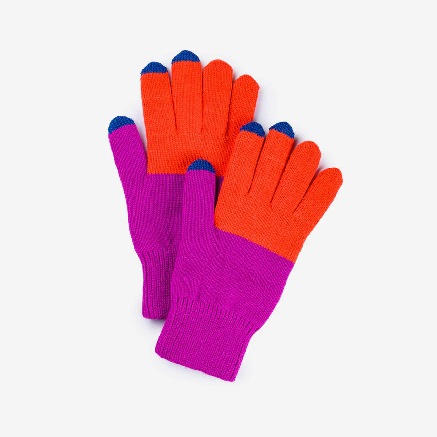 COLORBLOCK KNIT TOUCHSCREEN GLOVES  POPPY MAGENTA