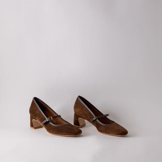 ANGEL ALACRON JACQUELINE MJ BROWN SUEDE HEELS