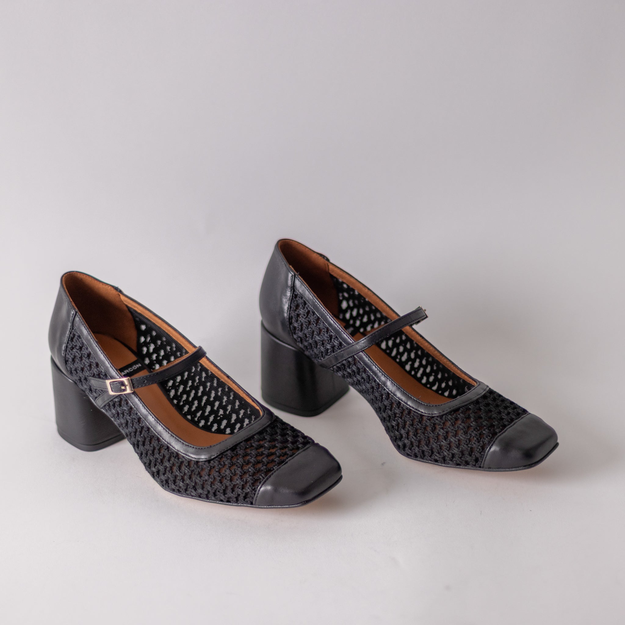 ANGEL ALACRON MELANIE -MESH MJ BLACK HEELS – Shoe Market NYC