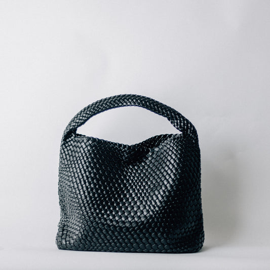 LARGE WOVEN HOBO-BLACK