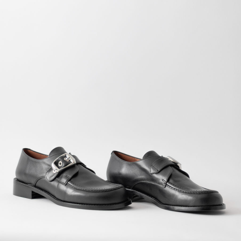ANGEL ALACRON GISELLE MONK STRAP BLACK SHOES