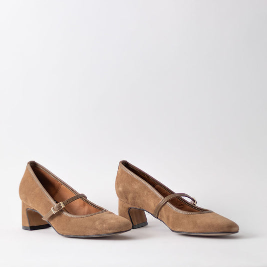 ANGEL ALACRON JACQUELINE MJ CHESTNUT SUEDE HEELS