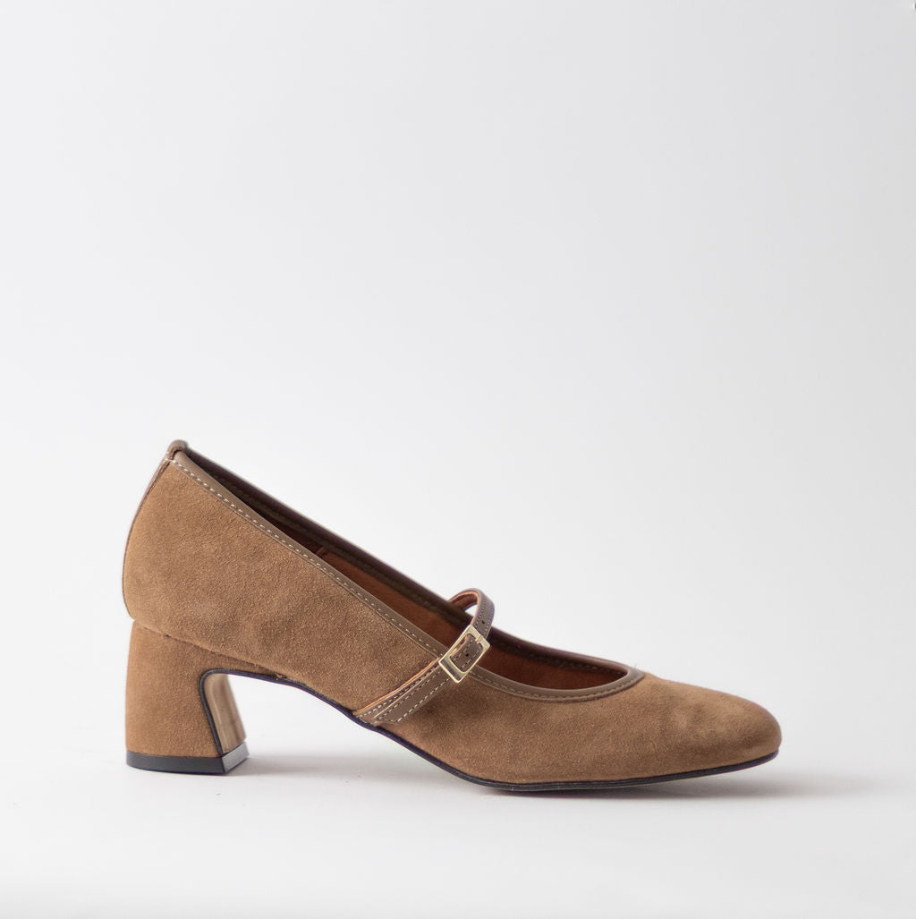 ANGEL ALACRON JACQUELINE MJ CHESTNUT SUEDE HEELS