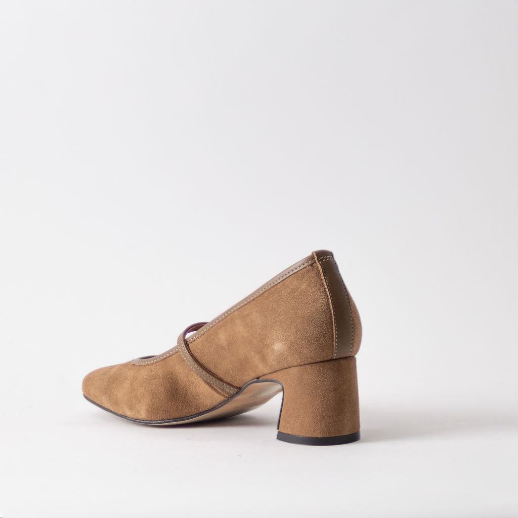 ANGEL ALACRON JACQUELINE MJ CHESTNUT SUEDE HEELS