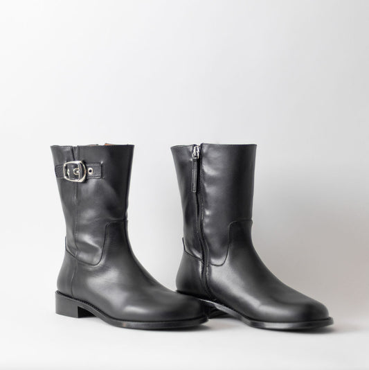 ANGEL ALACRON VERNA BUCKLE FLAT BOOT NAPA BLACK