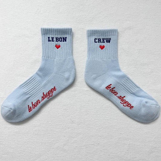 LEBON SHOPPE EMBROIDERED CREW SOCKS BLUE