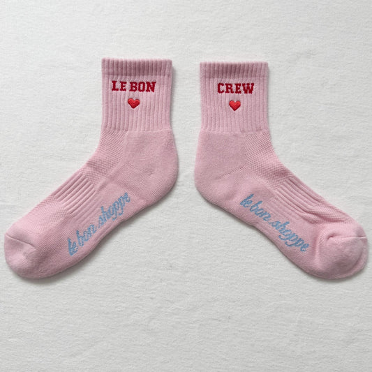 LEBON SHOPPE EMBROIDERED CREW SOCKS STRAWBERRY BILK