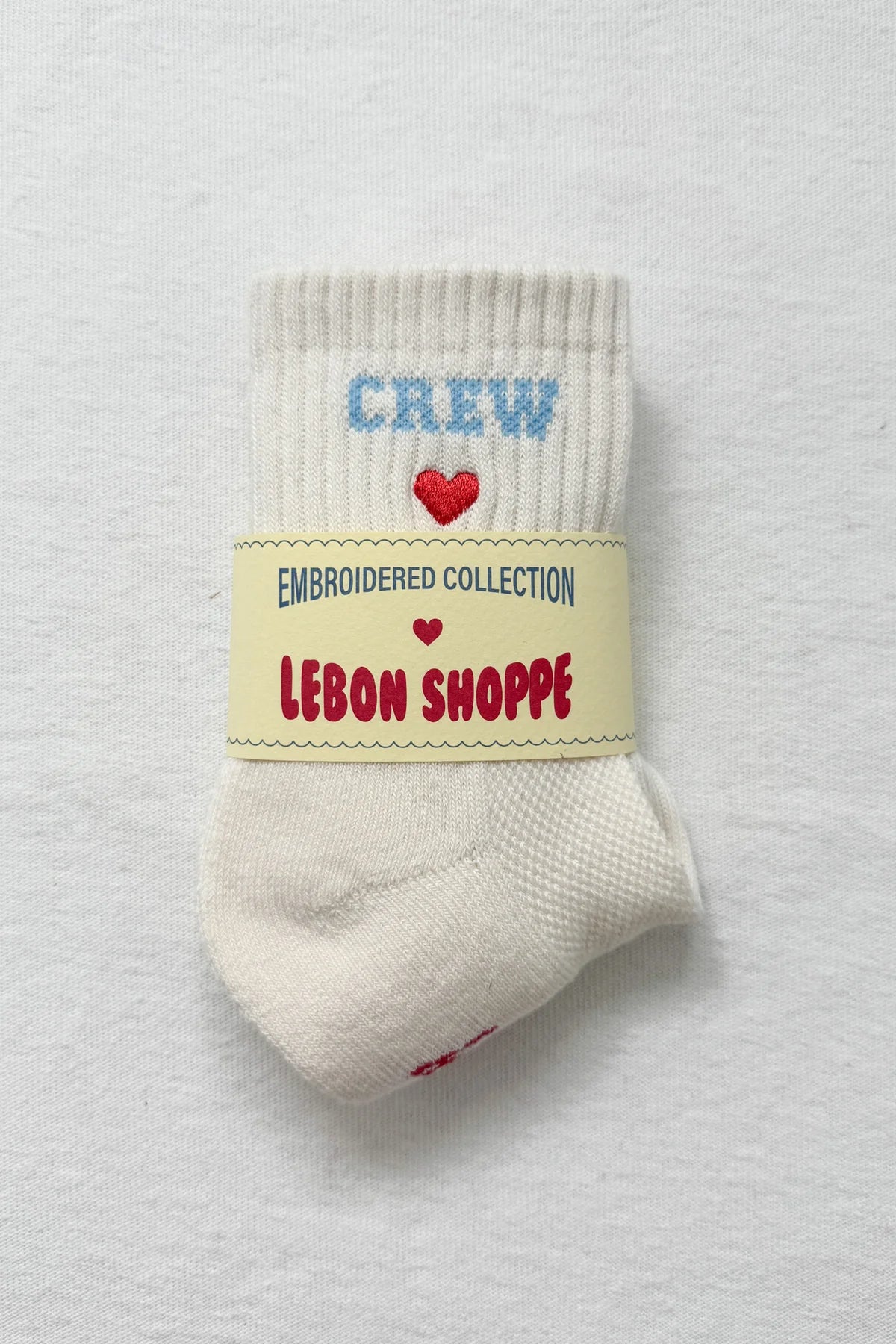 LEBON SHOPPE EMBROIDERED CREW SOCKS VANILLA