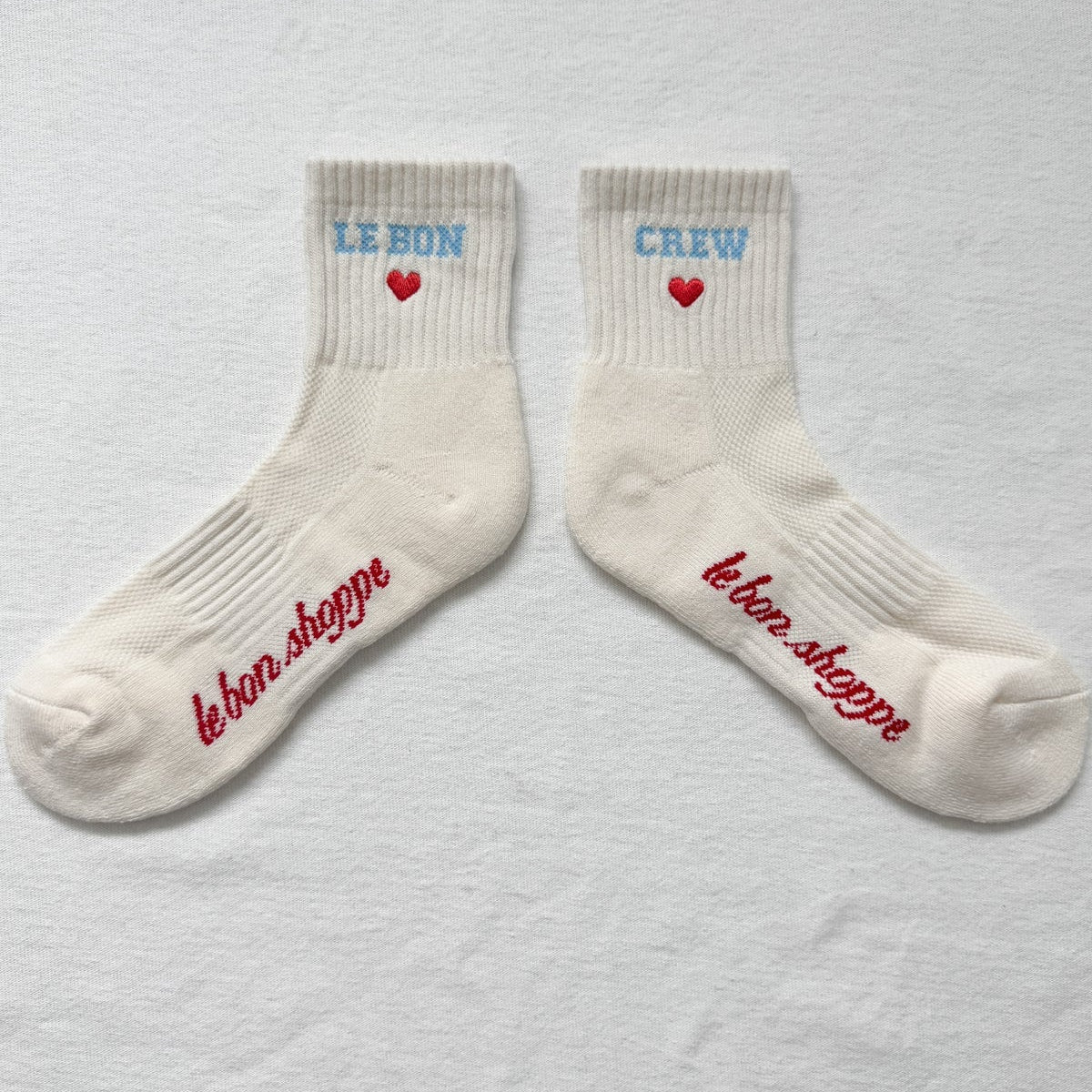 LEBON SHOPPE EMBROIDERED CREW SOCKS VANILLA