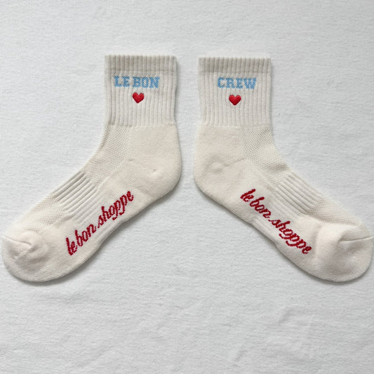 LEBON SHOPPE EMBROIDERED CREW SOCKS VANILLA