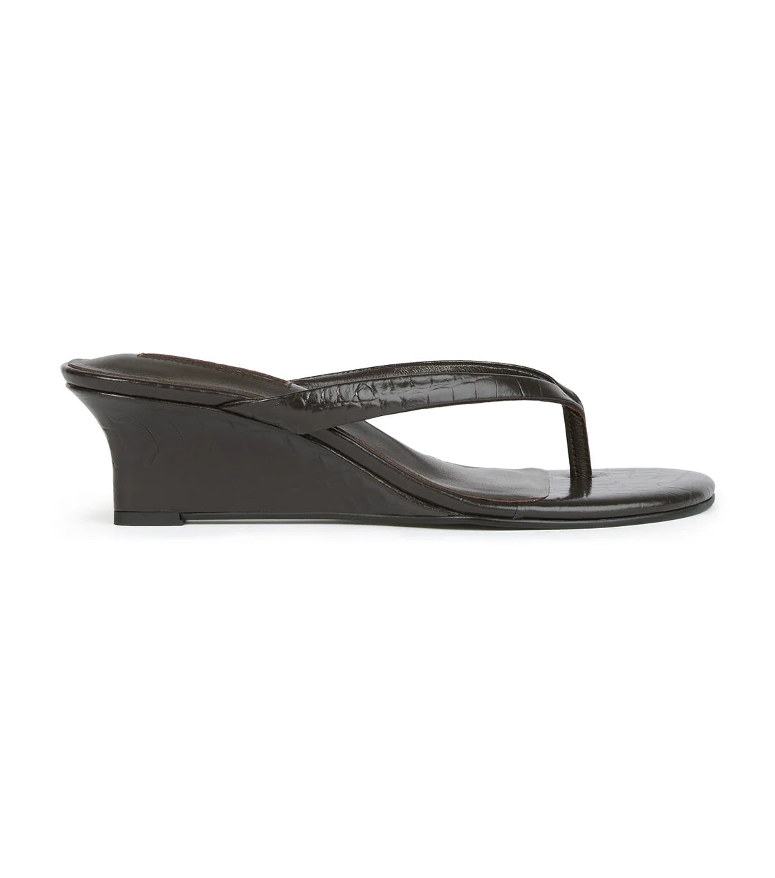 TONY BIANCO EDGY LOW WEDGE THONG CHOCOLATE CROC - Shoe Market NYC