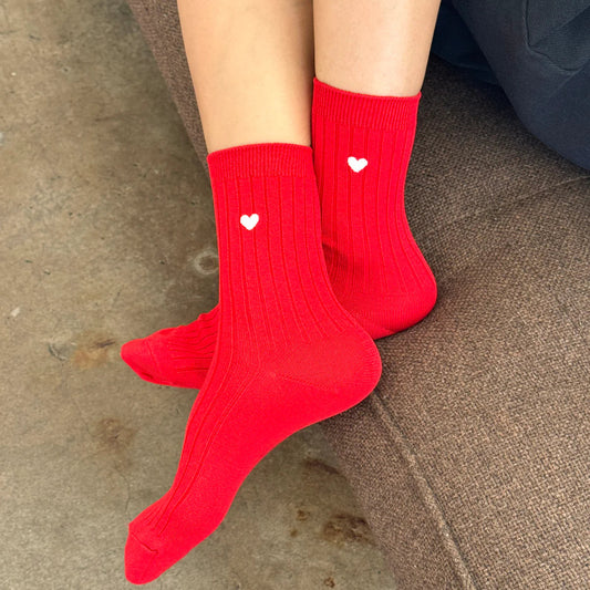 LEBON SHOPPE EMBROIDERED HER SOCKS CLASSIC RED HEART - Shoe Market NYC