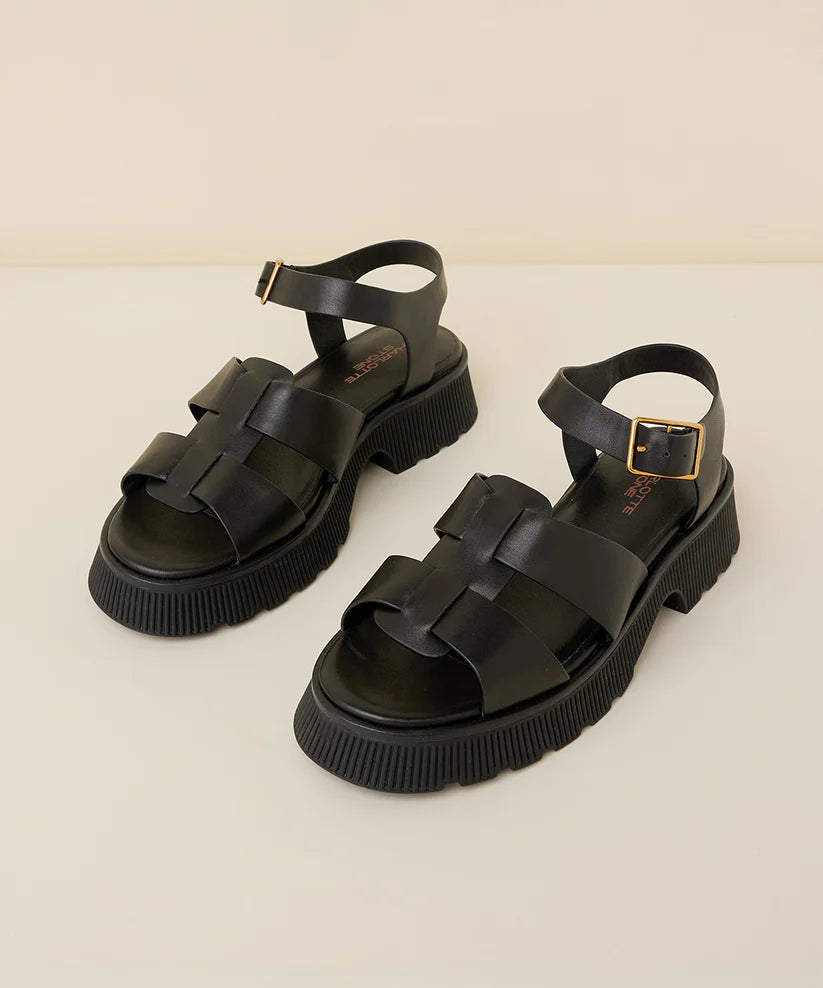 CHAROLETTE STONE HENNY SANDAL IN BLACK - Shoe Market NYC