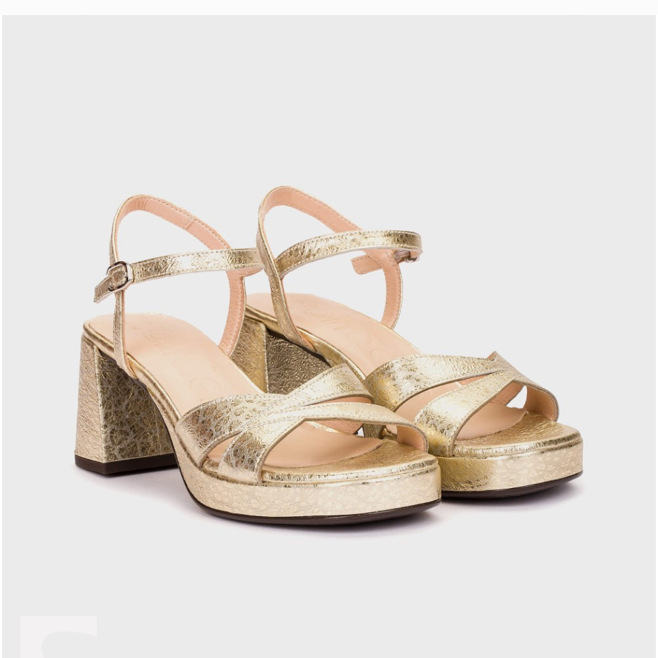 WONDERS BLOCK HEEL DRESS SANDAL GOLD