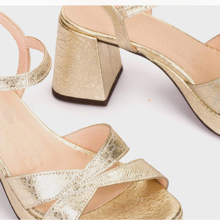WONDERS BLOCK HEEL DRESS SANDAL GOLD