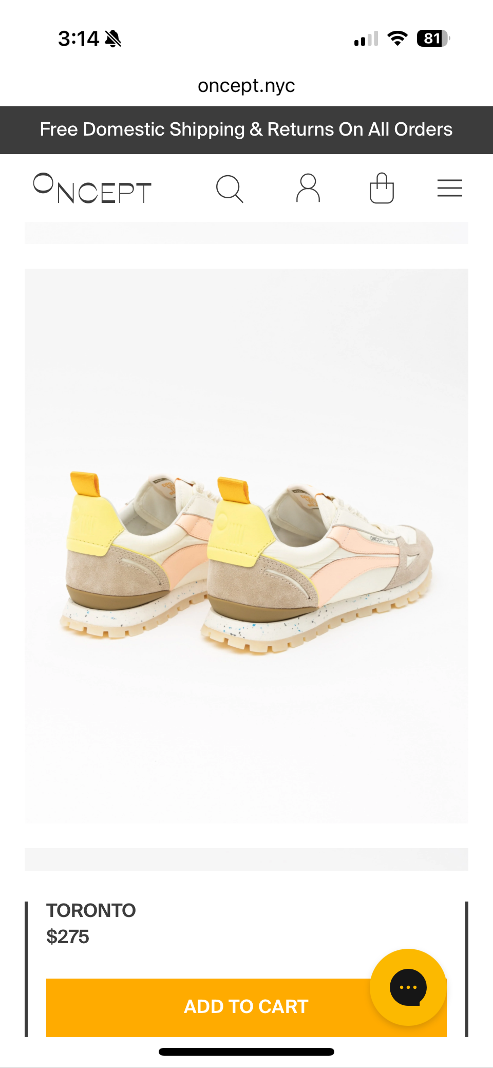 ONCEPT TORONTO SNEAKERS -ELECTRIC PEACH