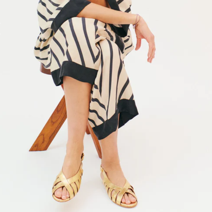 ANONYMOUS SOPHIE 20 CRACKLED METALIC GOAT SANDALS