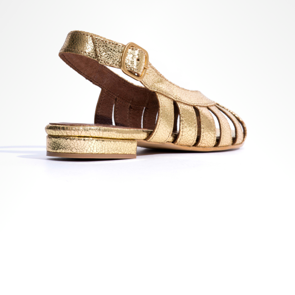 ANONYMOUS SOPHIE 20 CRACKLED METALIC GOAT SANDALS