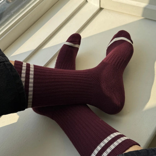 LEBON SHOPPE EXTENDED BOYFRIEND SOCKS MAROON X - Shoe Market NYC