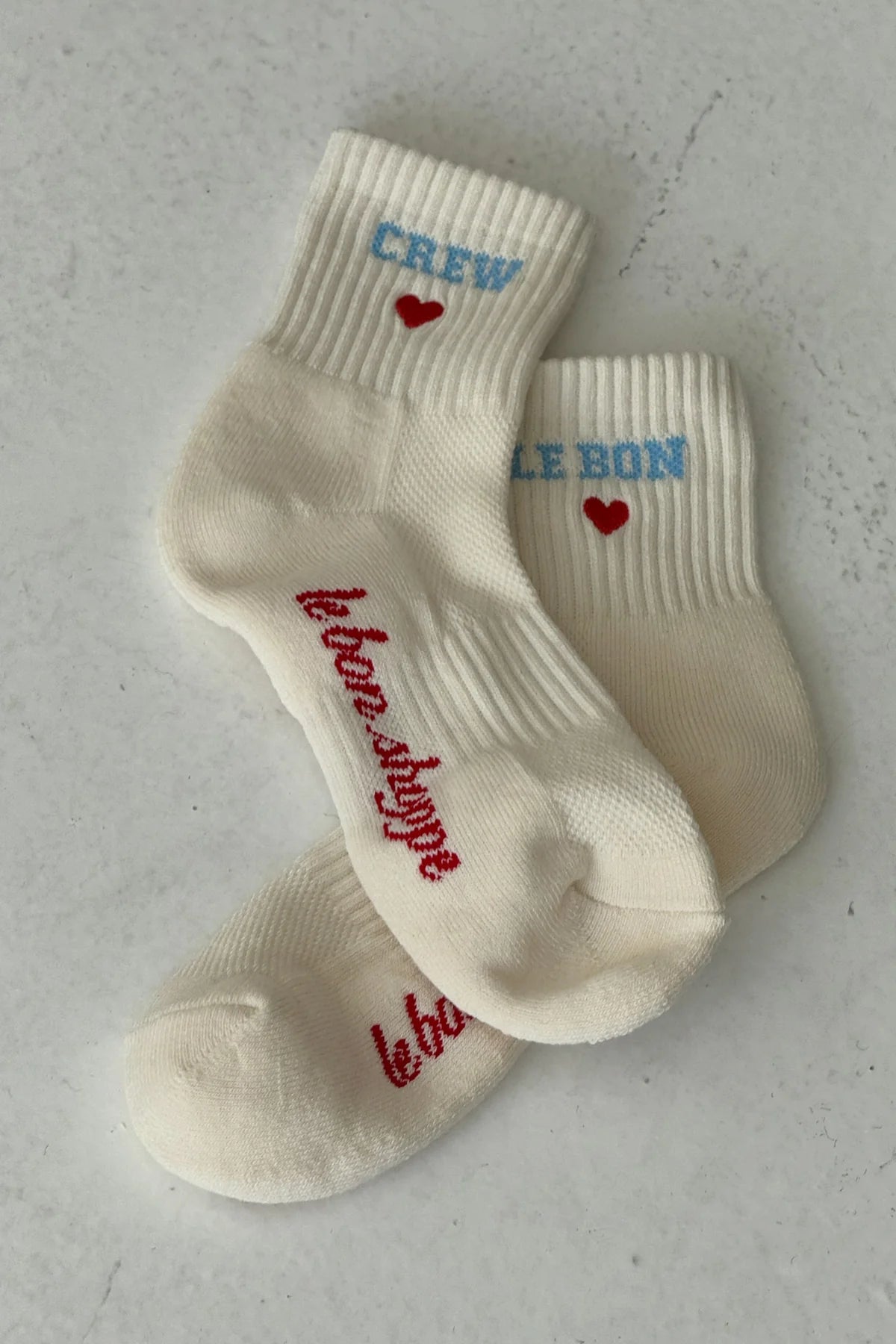 LEBON SHOPPE EMBROIDERED CREW SOCKS VANILLA
