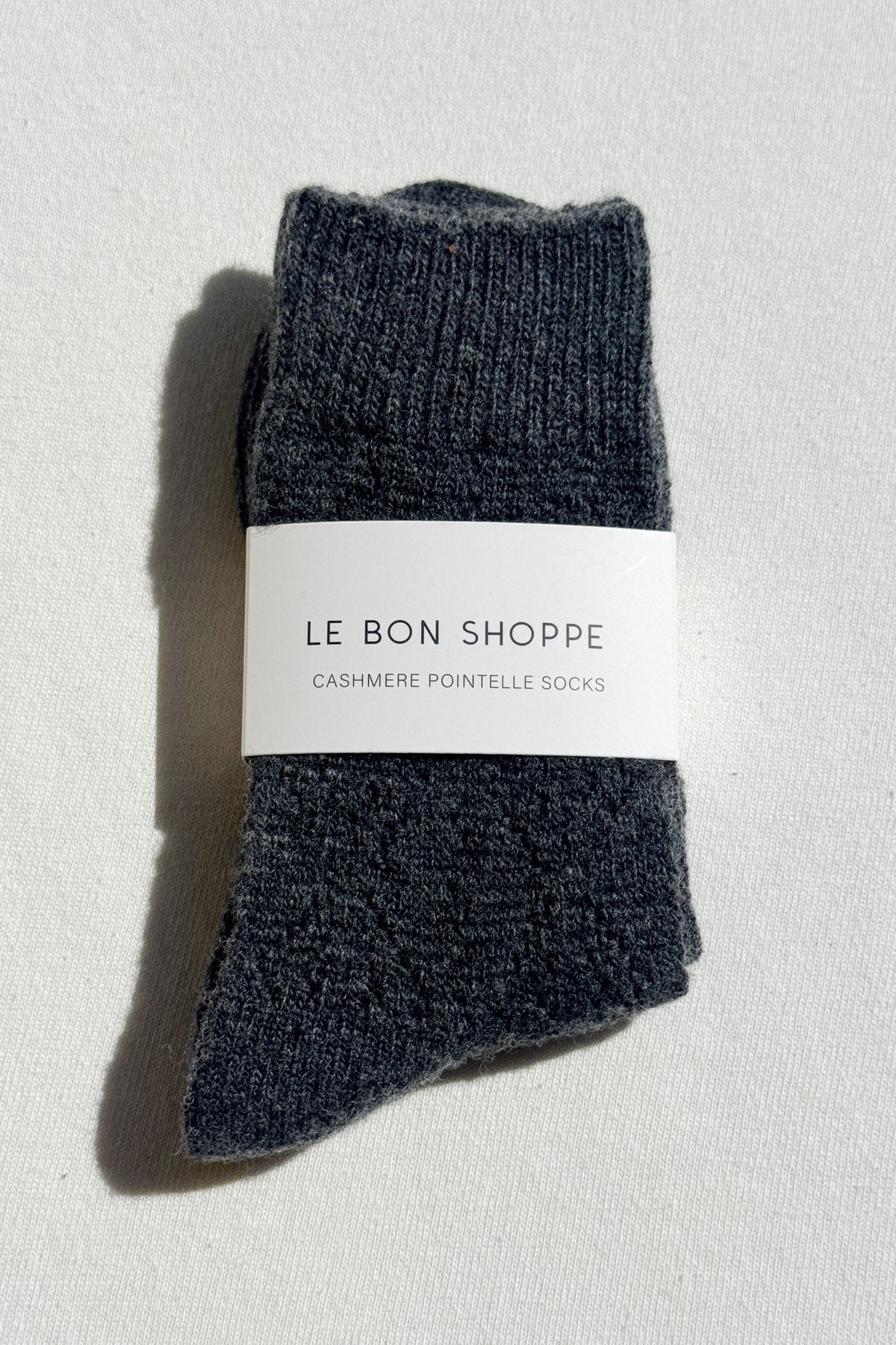 LEBON SHOPPE CASHMERE POINTELLE SOCKS CHARCOAL
