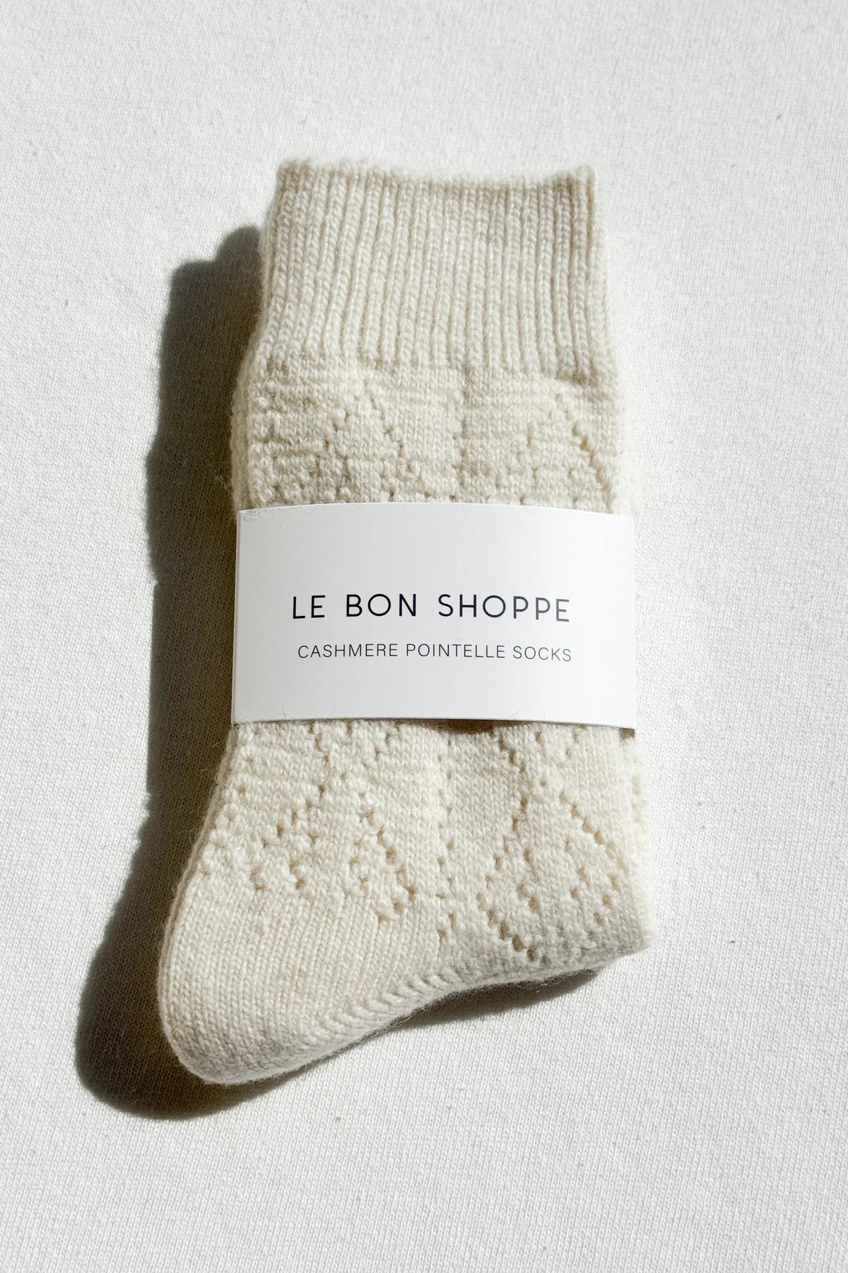 LEBON SHOPPE CASHMERE POINTELLE SOCKS CREAM