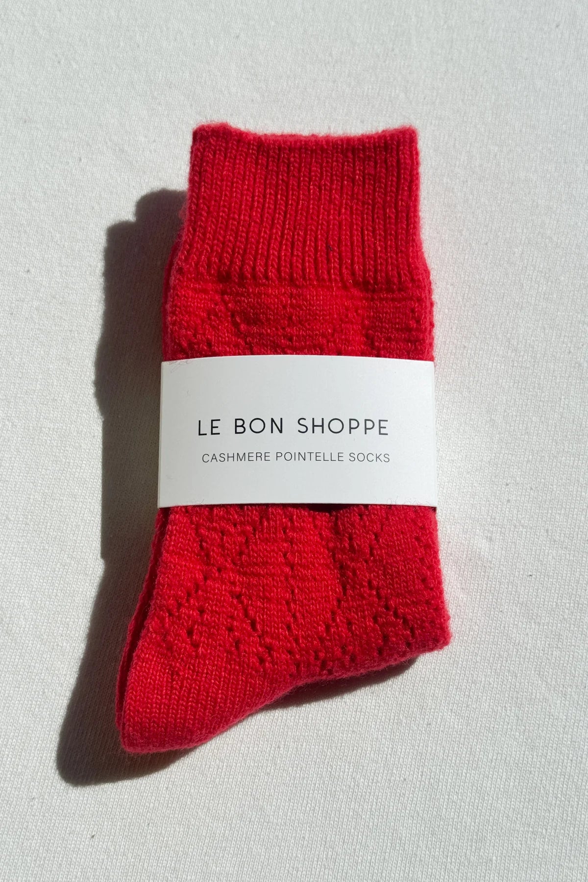 LEBON SHOPPE CASHMERE POINTELLE SOCKS RED