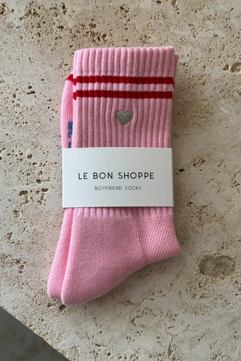 LE BON SHOPPE EMBROIDERED BOYFRIEND SOCKS ARMOUR PINK HEART