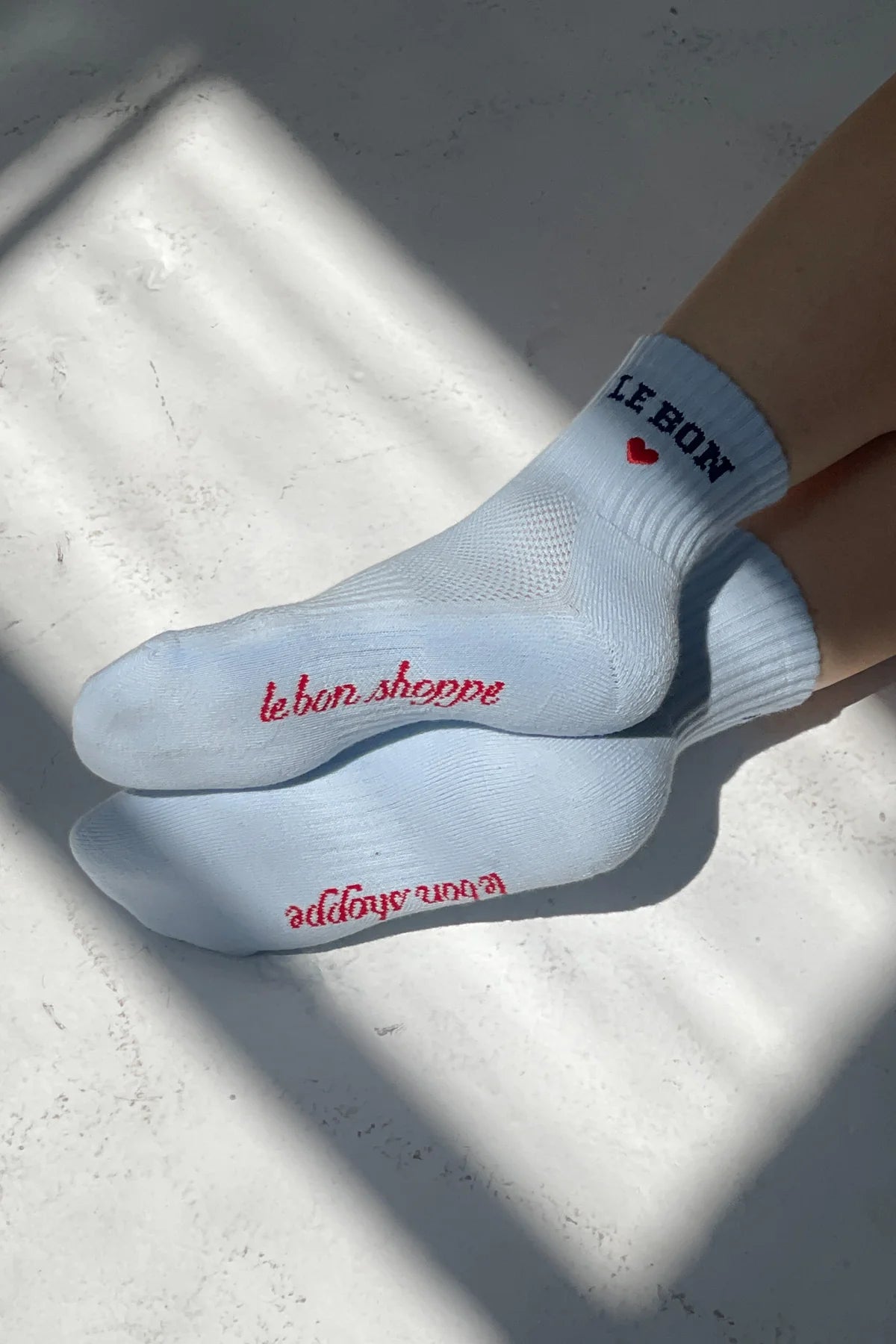 LEBON SHOPPE EMBROIDERED CREW SOCKS BLUE