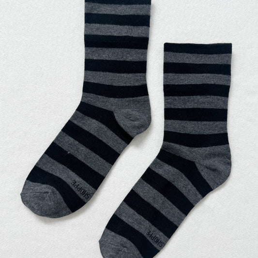 LEBON SHOPPE WALLY SOCKS WIDE CHARCOAL STRIPE