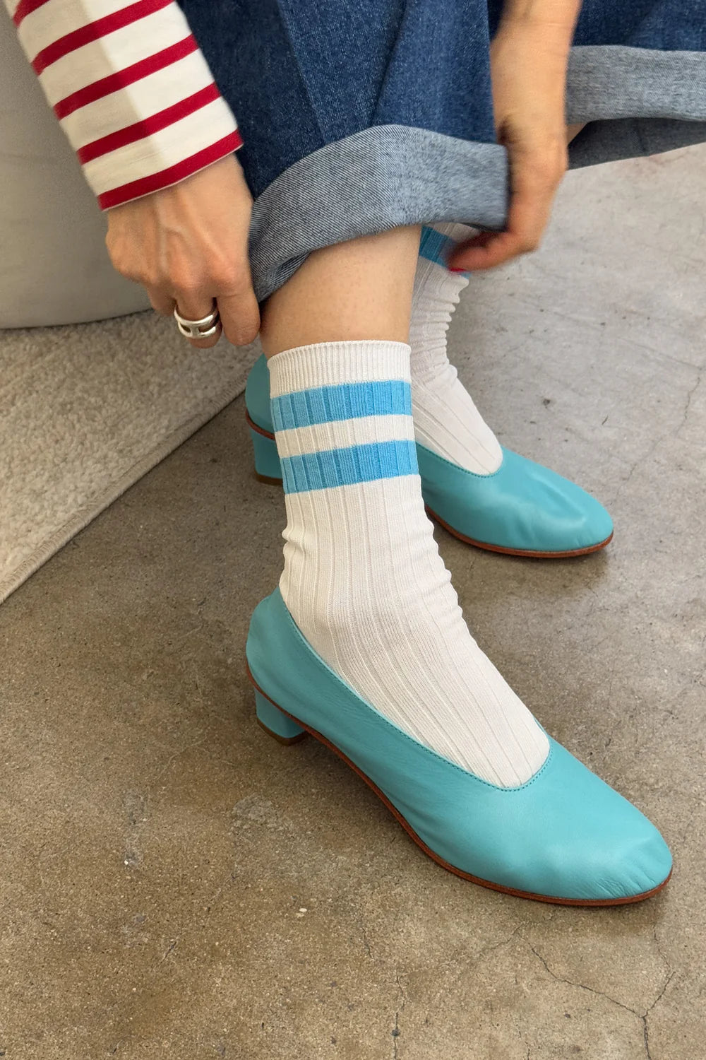 LE BON SHOPPE HER SOCKS VARSITY BLUE STRIPE