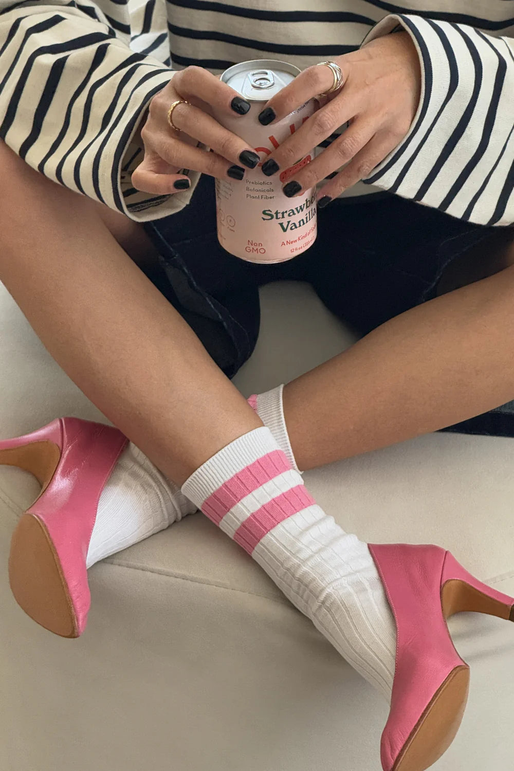 LE BON SHOPPE VARSITY SOCK PINK STRIPE