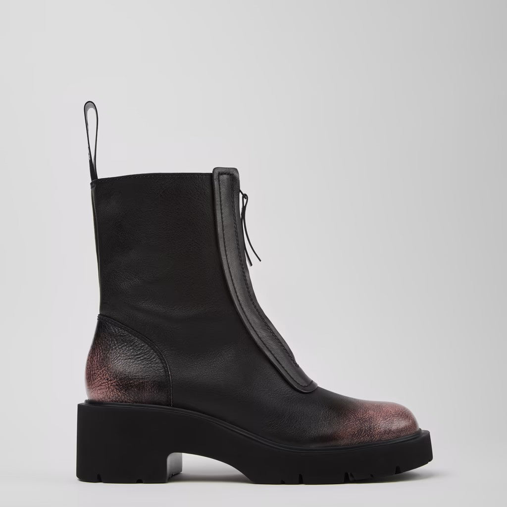 CAMPER MILAH FRONT ZIP BOOT DISTRESSED BLACK PINK