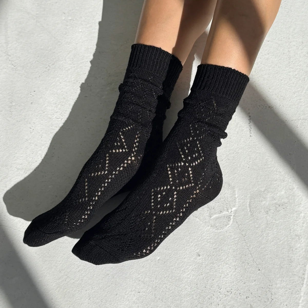 LEBON SHOPPE MODEL EYELET SOCK JET BLACK - Shoe Market NYC