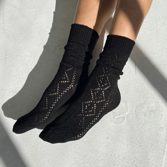 LEBON SHOPPE MODEL EYELET SOCK JET BLACK - Shoe Market NYC
