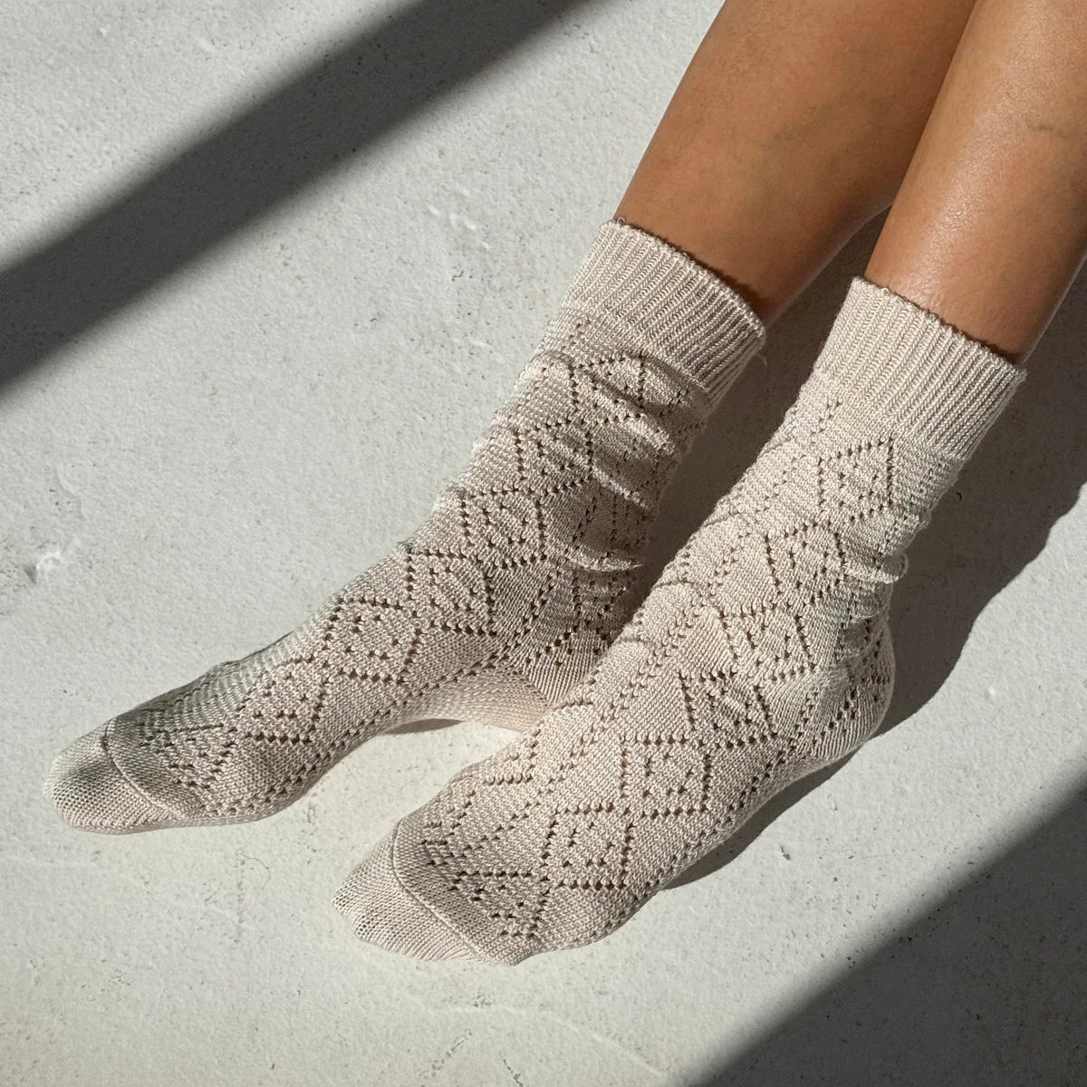 LEBON SHOPPE MODEL EYELET SOCKS OYSTER - Shoe Market NYC