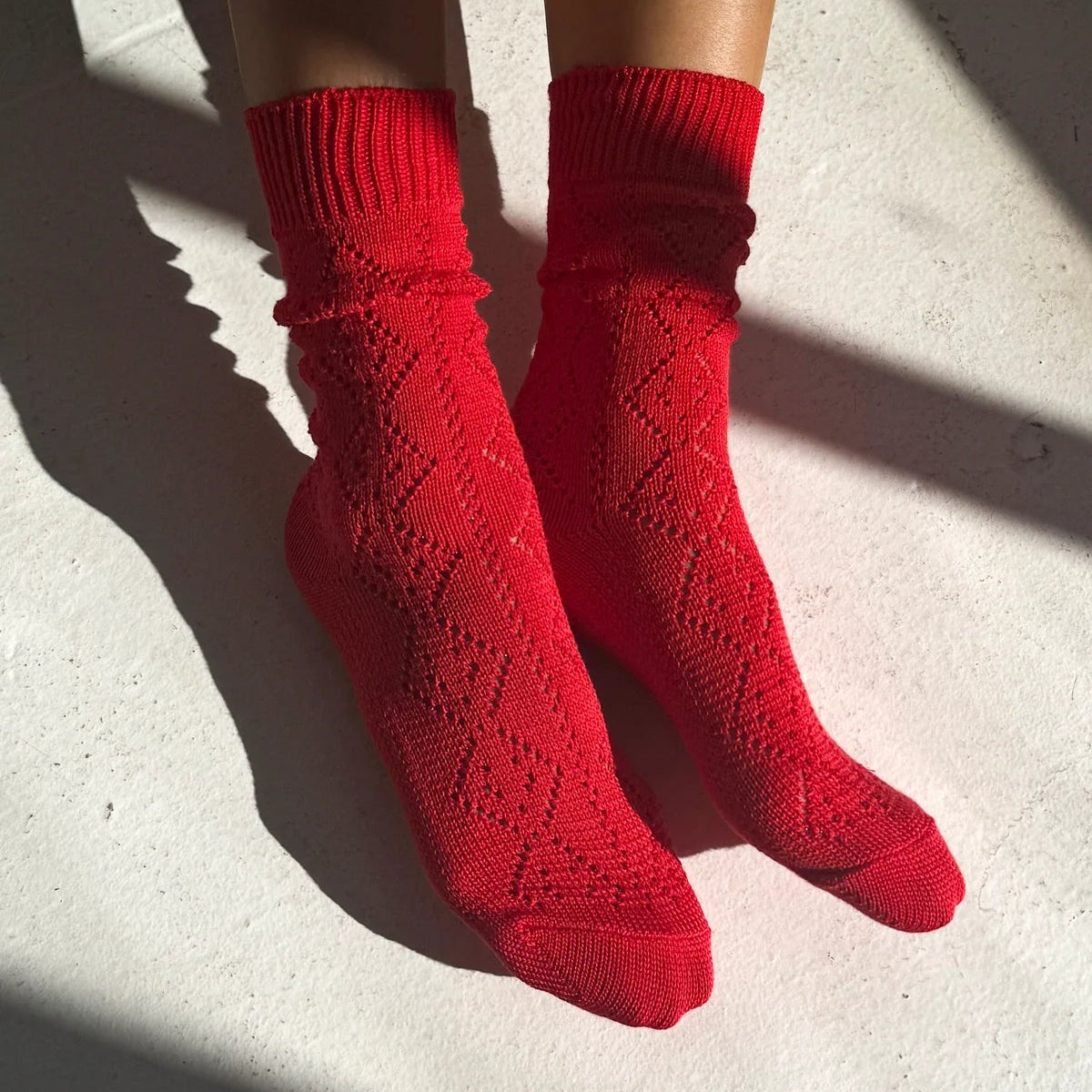 LEBON SHOPPE MODEL EYELET SOCKS POPPY RED - Shoe Market NYC