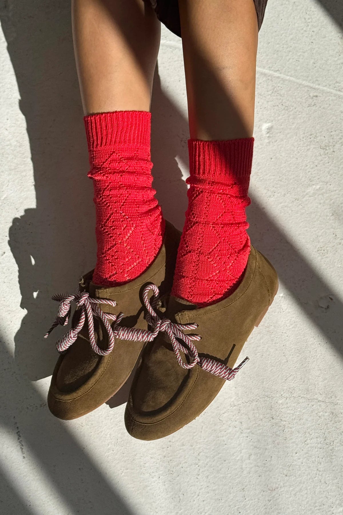 LEBON SHOPPE MODEL EYELET SOCKS POPPY RED - Shoe Market NYC