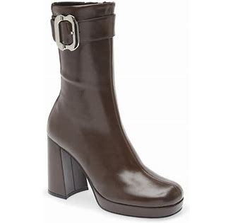 JEFFREY CAMPBELL BRATTY LOW BROWN HEELED BOOTS