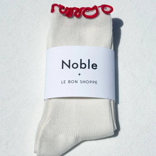 LEBON SHOPPE RUFFLE MODEL SOCKS CREAM RED EDGE