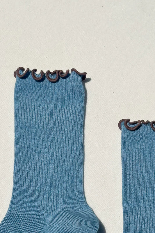 LEBON SHOPPE RUFFLE MODEL SOCKS POWDER BLUE/ BROWN