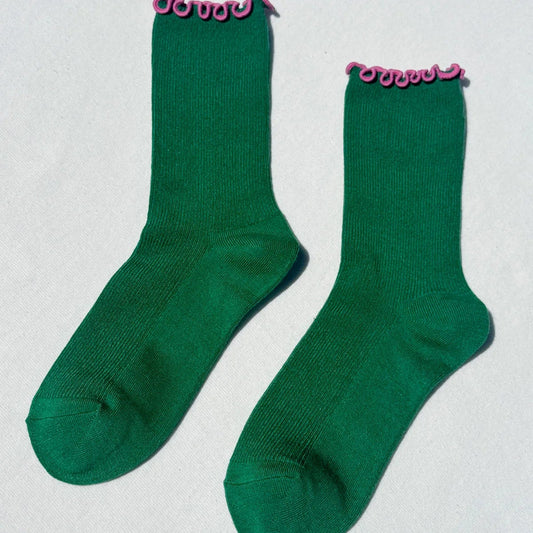 LEBON SHOPPE RUFFLE MODEL SOCKS POWDER SPINACH/ PINK