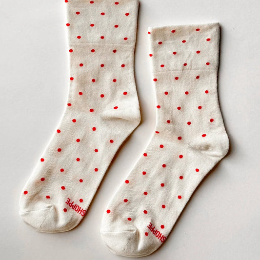 LEBON SHOPPE PATTERNED SNEAKER SOCKS POLKA CREAM RED