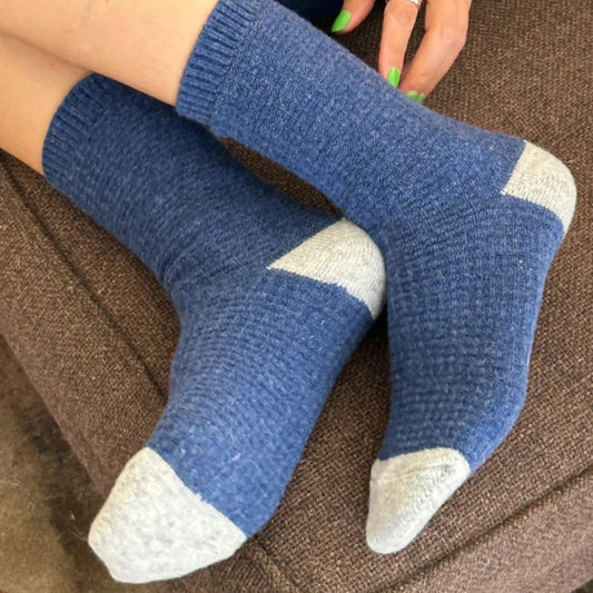LEBON SHOPPE WOOL WAFFLE SOCKS DENIM STONE