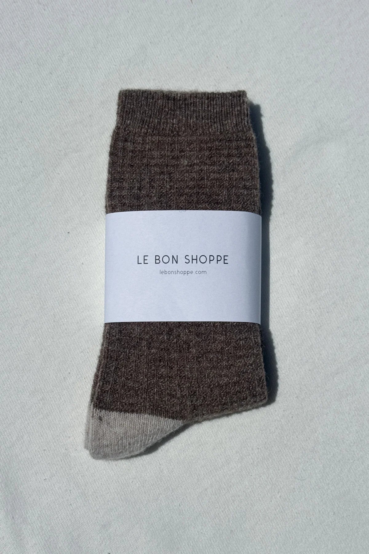 LEBON SHOPPE WOOL WAFFLE SOCKS BROWN OATMEAL